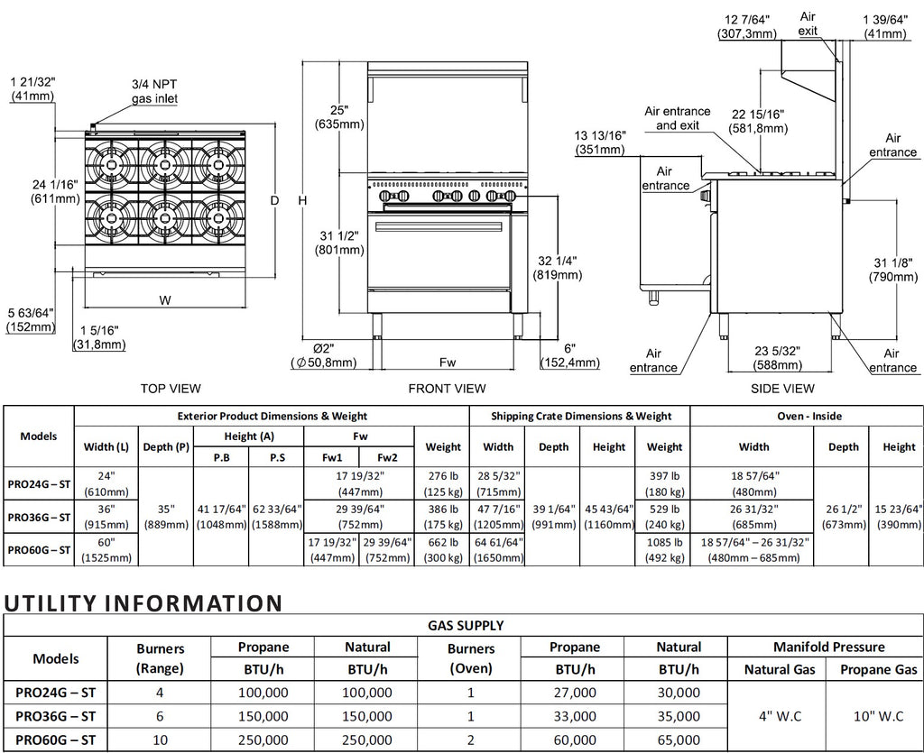 Venancio Prime Series - 10 Burners Range Standard Oven - PRO60G-ST - 310,000 BTU