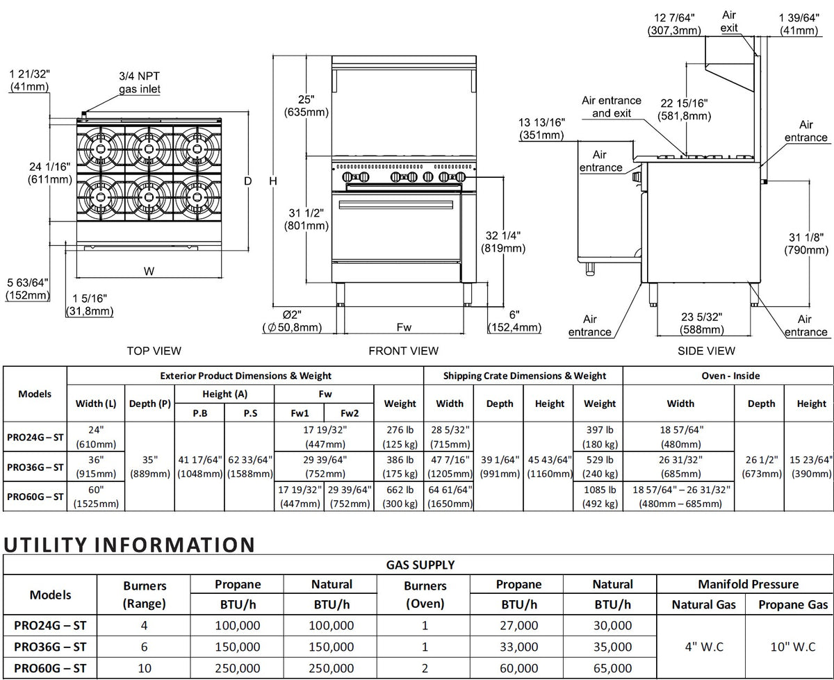 Venancio Prime Series - 10 Burners Range Standard Oven - PRO60G-ST - 310,000 BTU